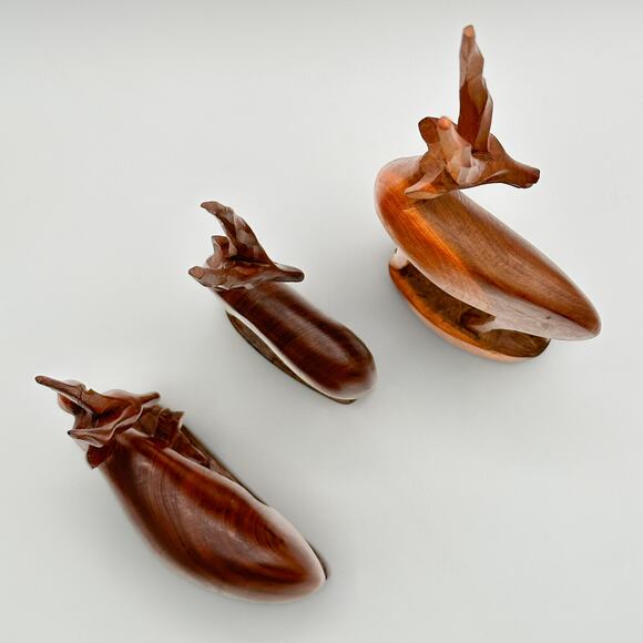 Hand Carved Kenyan Teak Antelope Gazelle Deer Mid Century Wooden Figurines (3) - Picture 6 of 13